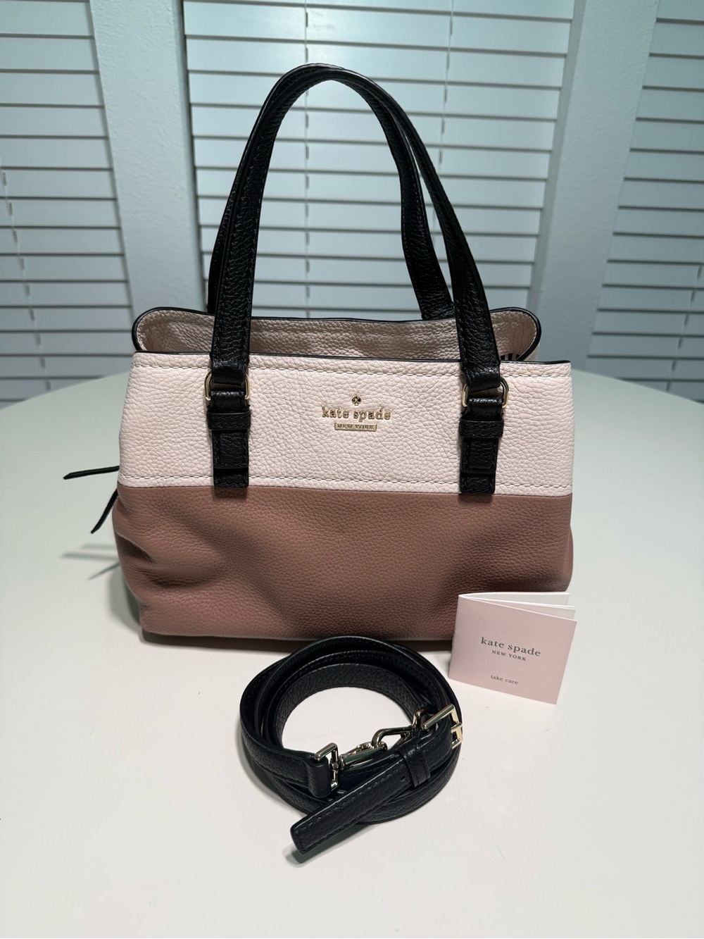 kate spade Tri-Tone Tan, Beige and Black Pebbled Leather Satchel